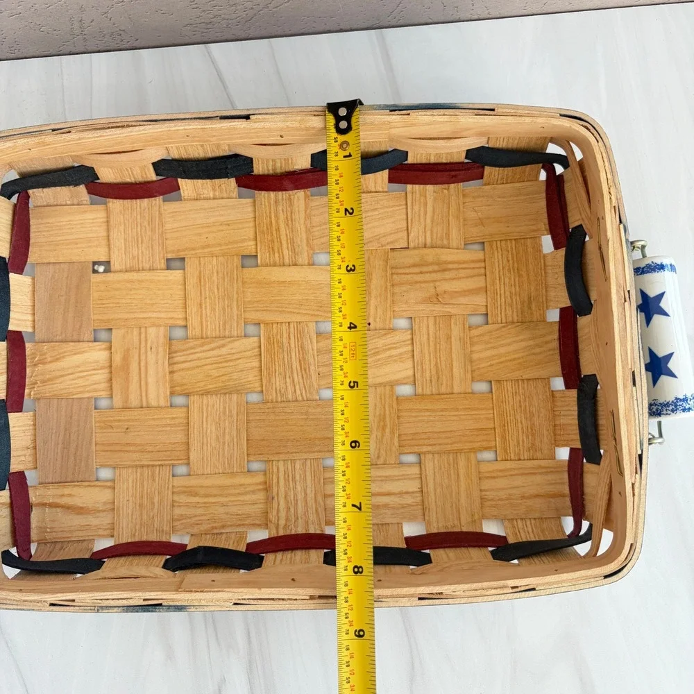 Set of 2 Patriotic Americana Woven Wood Baskets with Star Ceramic Handles